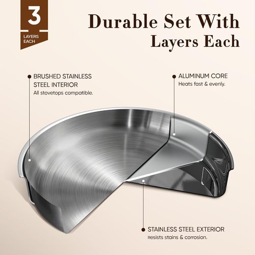 CAROTE 19-Piece Stainless Steel Cookware Set - Induction-Compatible Pots & Pans with Detachable Handle | Oven Safe, Woodgrain Finish