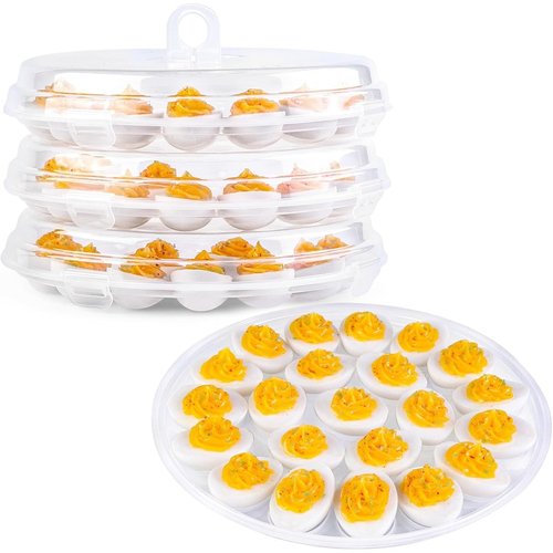 HAKSEN Deviled Egg Containers with Lid, 3PCS Deviled Egg Platter Carrier Holder Trays with 66 Slots for Party and Home Kitchen, Clear