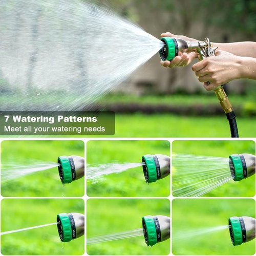 FANHAO Heavy Duty Garden Hose Nozzle - 100% Metal Sprayer with 7 Spray Patterns | Ergonomic Design for High Pressure Watering