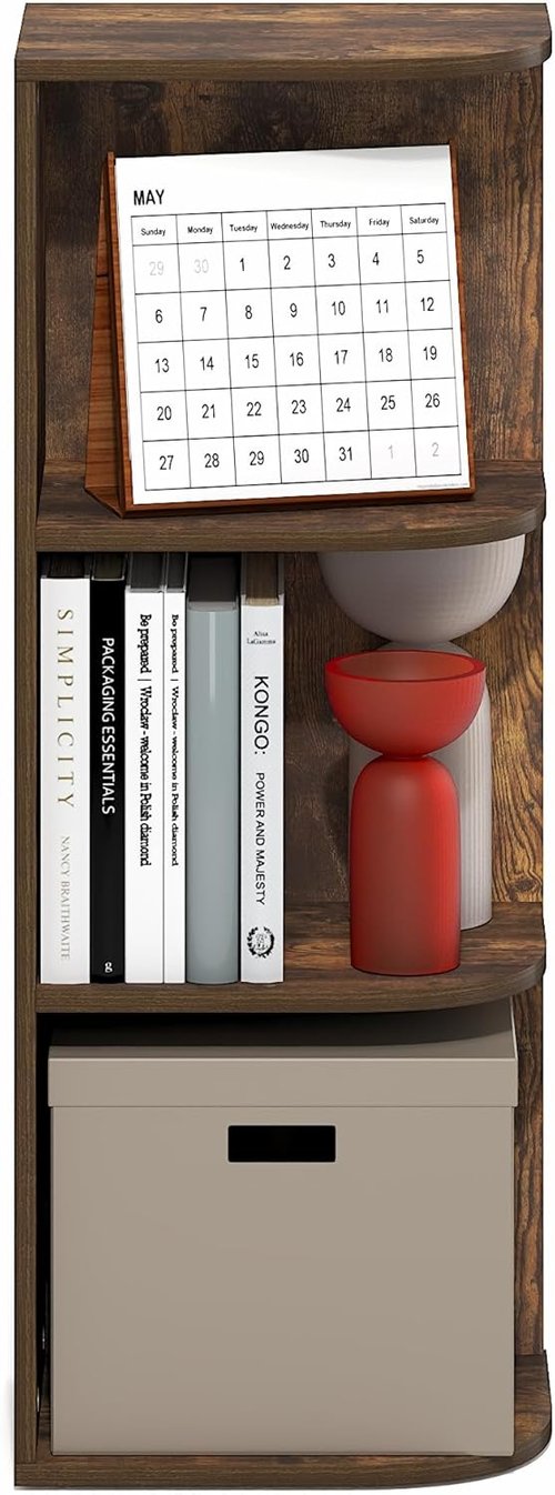 Furinno PASIR 3-Tier Corner Bookshelf - Open Shelf Bookcase for Organization & Storage | Amber Pine, 9.3 x 12 x 31.5