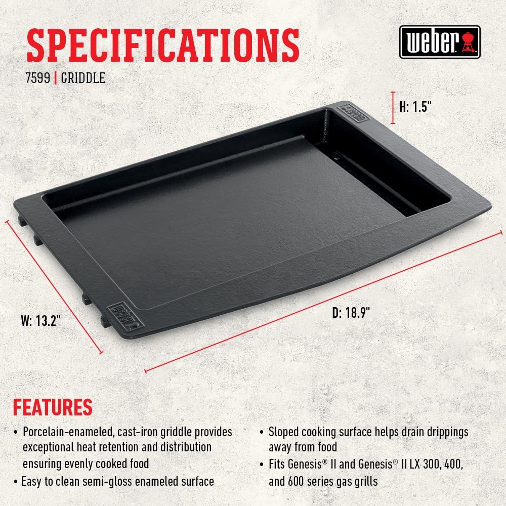 Weber Genesis II Griddle - Porcelain Enameled Cast Iron, Non-Stick, Superior Heat Retention | Fits 3-6 Burner Grills