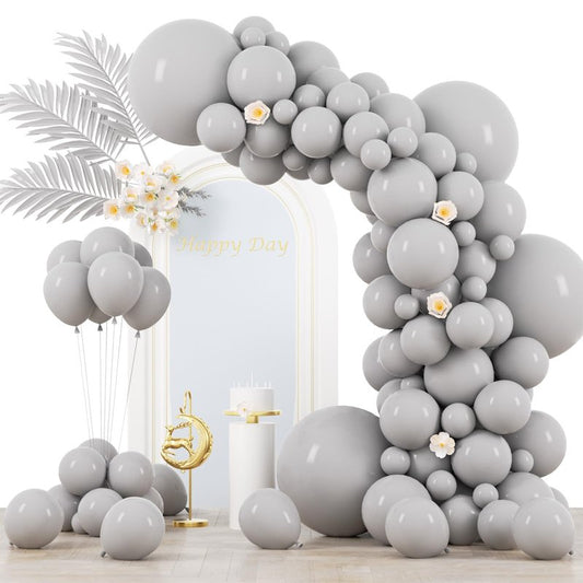 Voircoloria 130pcs Gray Balloons Different Sizes 18" 12" 10" 5" Pastel Gray Balloons for Boys Girls Birthday Baby Shower Gender Reveal Wedding Decorations
