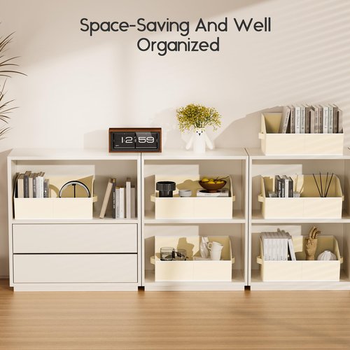 Homsorout Large Closet Organizers and Storage Bins - 8 Pack Trapezoid Storage Baskets for Shelves, Foldable Fabric Baskets with Handles Ideal for Closet, Basket, Wardrobe and Shelf Storage, Beige