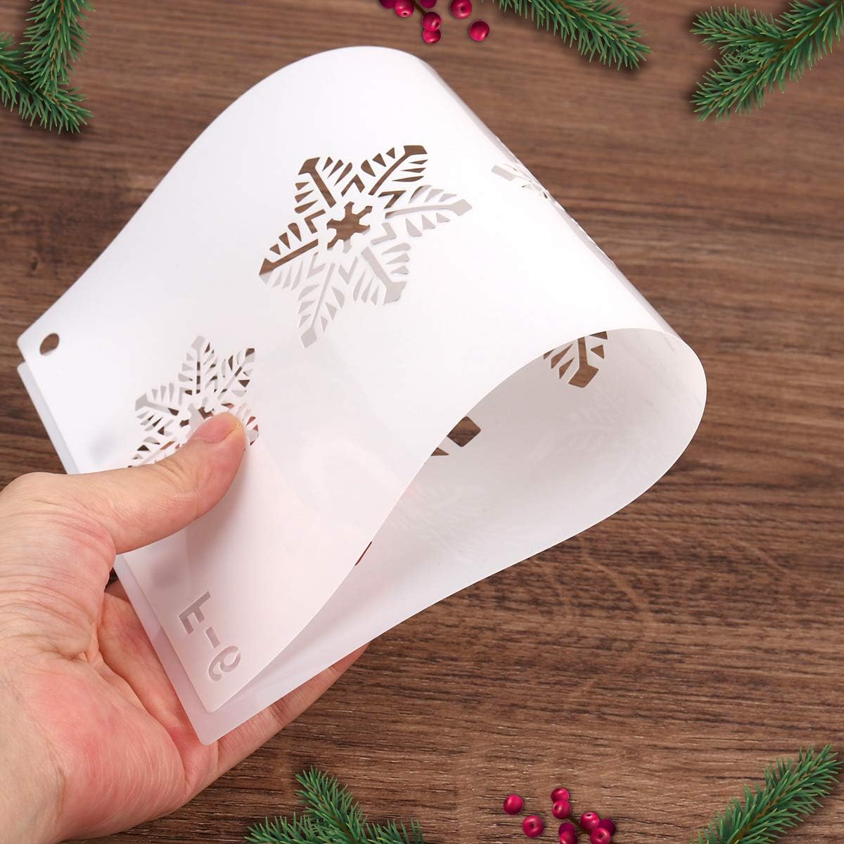 Mocoosy Christmas Stencils - 6 PCS Reusable Santa Footprints & Snowflake Templates for Holiday Crafts