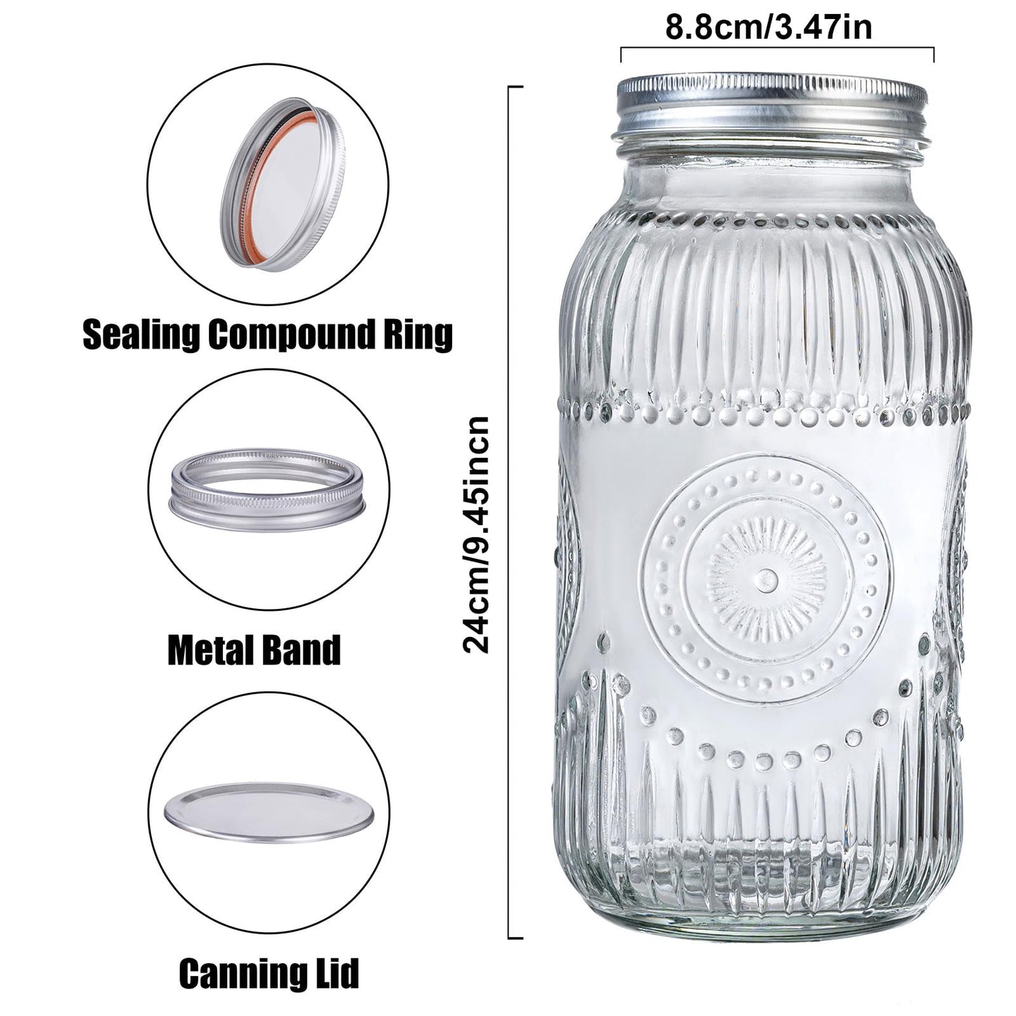 WELLIFE 64oz Mason Jars, 3 Pack Large Mason Jars Wide Mouth for Pickling, Canning, Fermenting and Food Storage, Microwave & Dishwasher Safe