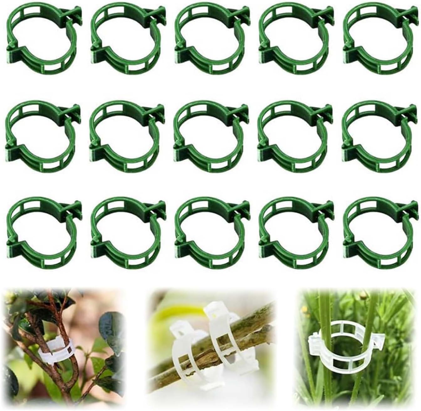Skiennix Plant Support Clips - Reusable Plastic Garden Clips for Climbing Plants | 50 Green Trellis Clips