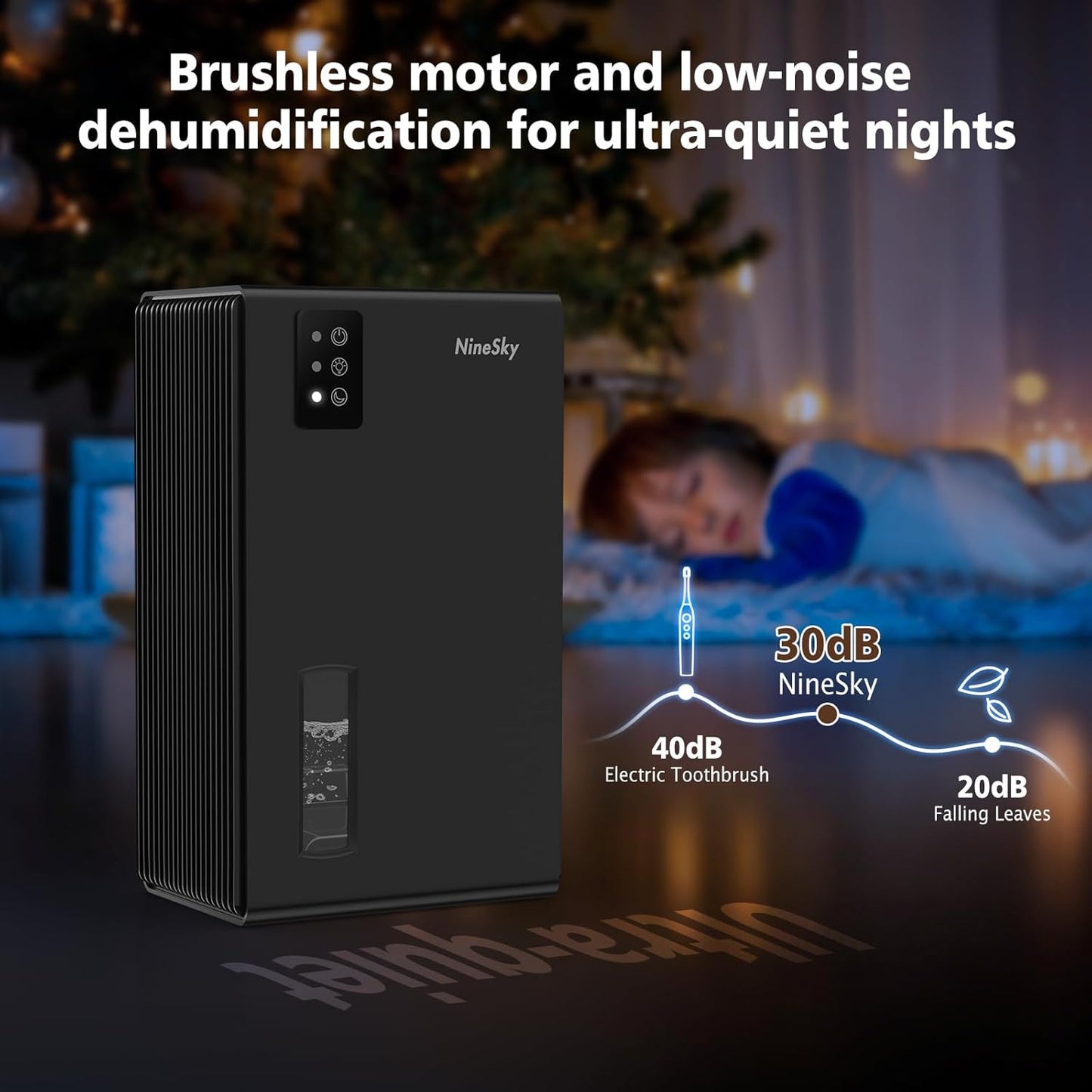 NineSky Dehumidifier - 1000 Sq.Ft. Capacity | Quiet Operation, 95Oz Tank & 7-Color Ambient Light (Black)