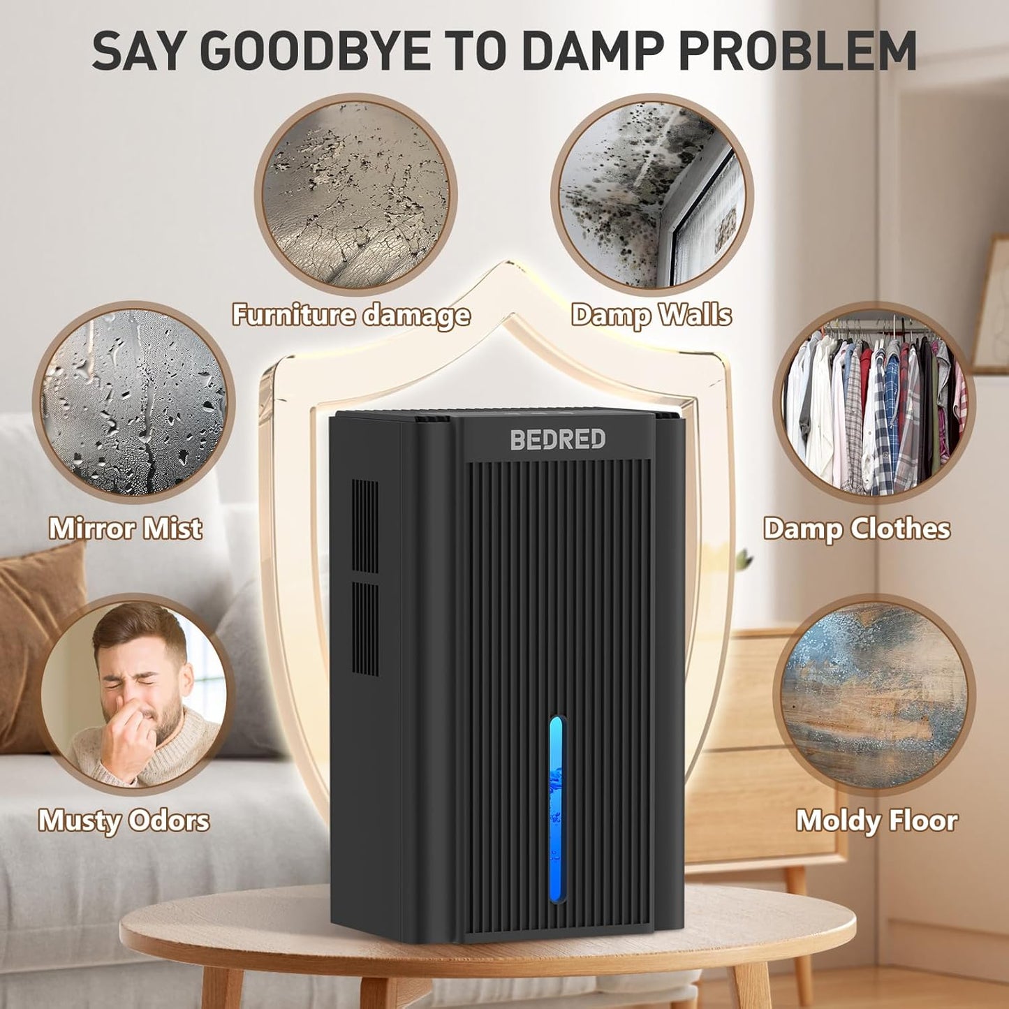 Skiennix 95OZ Dehumidifier for Home - Quiet Operation with Auto Shut Off & 7 Color Ambient Light | Ideal for 1000 Sq.Ft Spaces (Black)