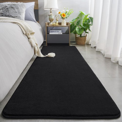 Amearea Modern Soft Hallway Runner Rug - 2x6 Feet Washable Non-Slip Memory Foam | Black Fluffy Carpet for Home Decor