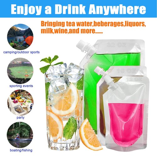 6-Piece Reusable Drinking Flasks - Juice & Liquor Pouch, Concealable Plastic, 12 oz with Funnel