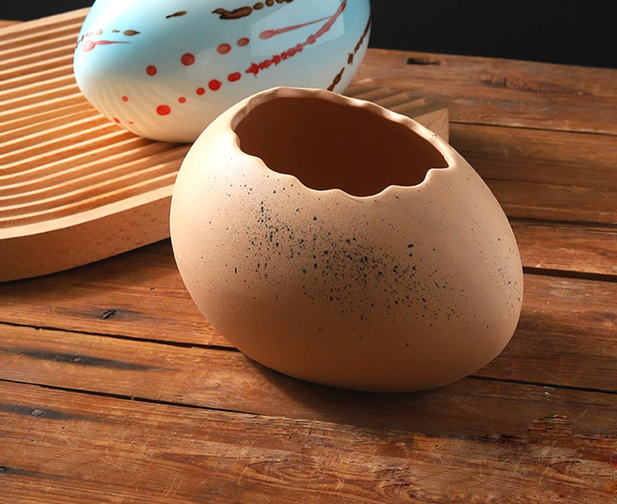 ROSE CREATE 6" Porcelain Brown Egg Easter Dessert Bowl, Big Ceramic Ostrich Egg Snack Appetizer Trays Set, Dessert Serving Dishes, Snack Platter