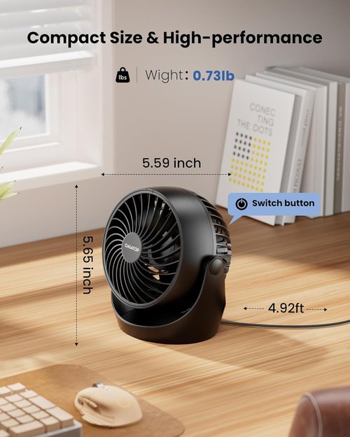 Gaiatop Desk Fan - 5-Inch Portable Electric Air Circulator | 3 Speed 360° Adjustable Tilt, Black