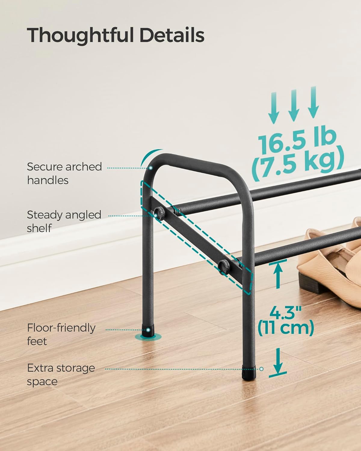 SONGMICS Expandable Shoe Rack - Adjustable 1 Tier Organizer for 10 Pairs - Metal Free Standing, Ink Black
