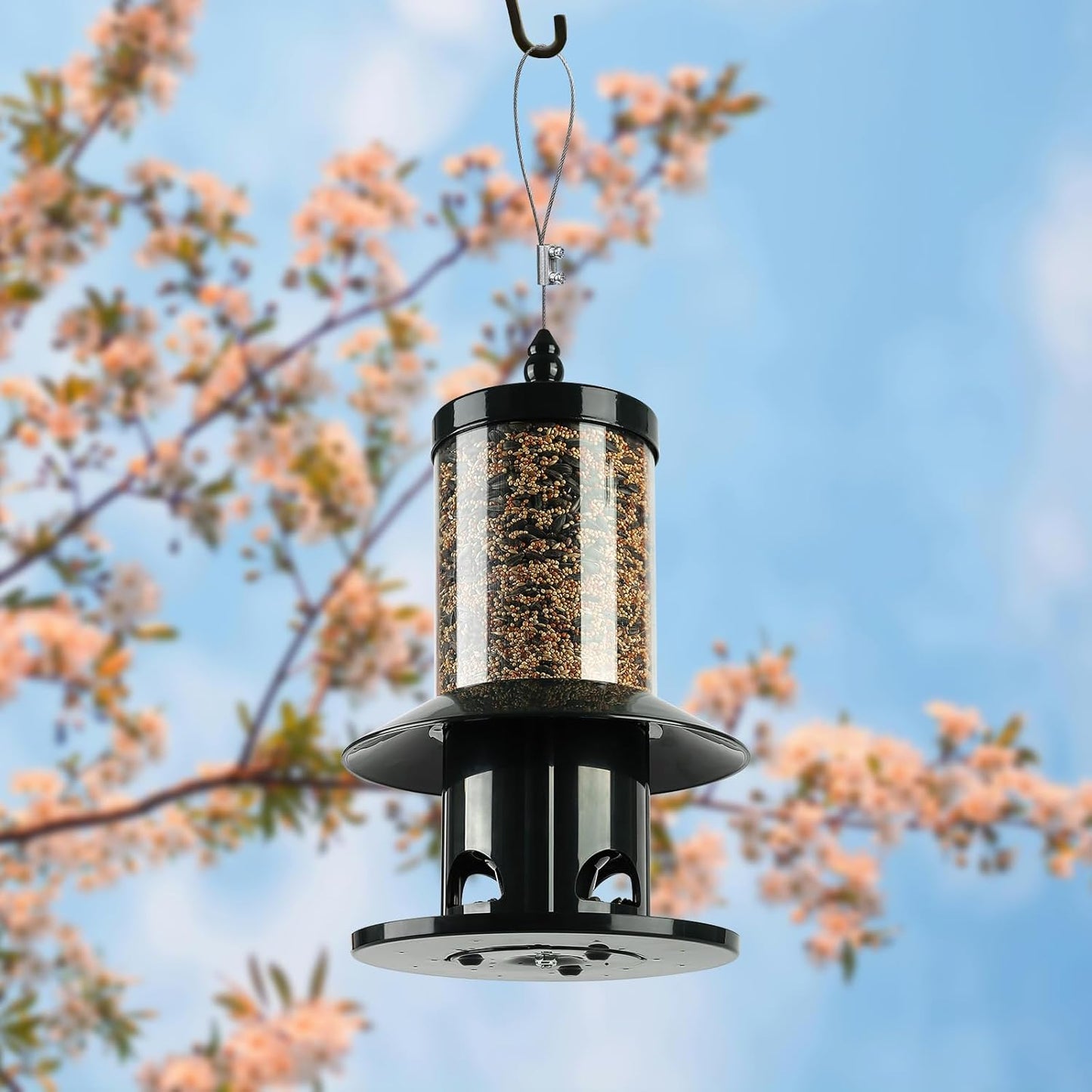 Regine Switzerland Squirrel Proof Bird Feeder - 360° Feeding Perch Tray for Outdoor Use, Dark Green