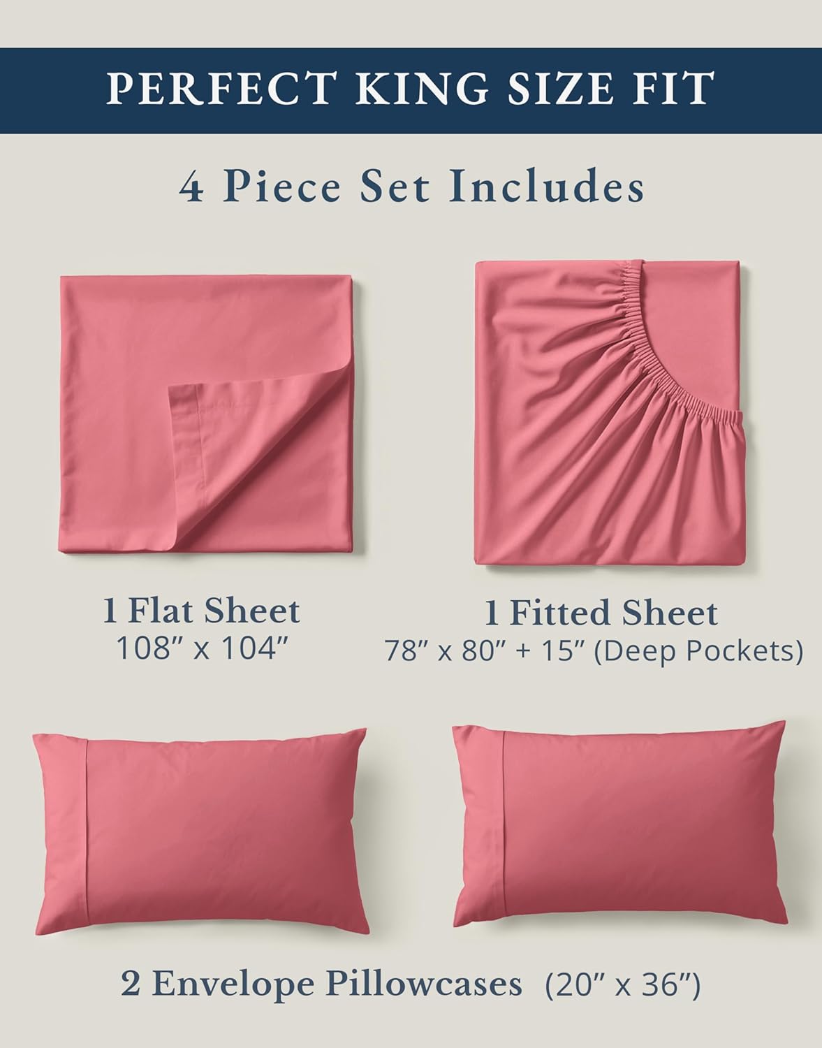 LANE LINEN 100% Organic Cotton King Size Bedsheets - Soft Luxury Hotel-Style Percale Cooling Sheets | Oeko-Tex Certified, Mineral Red