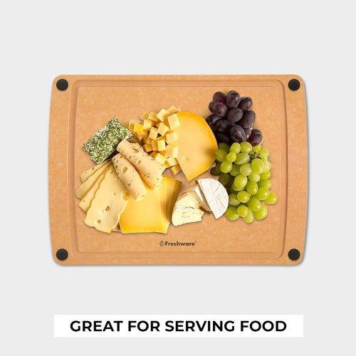 Freshware Wood Cutting Board - Juice Groove & Non-Slip Silicone Feet | Medium 12" x 9" Natural Finish