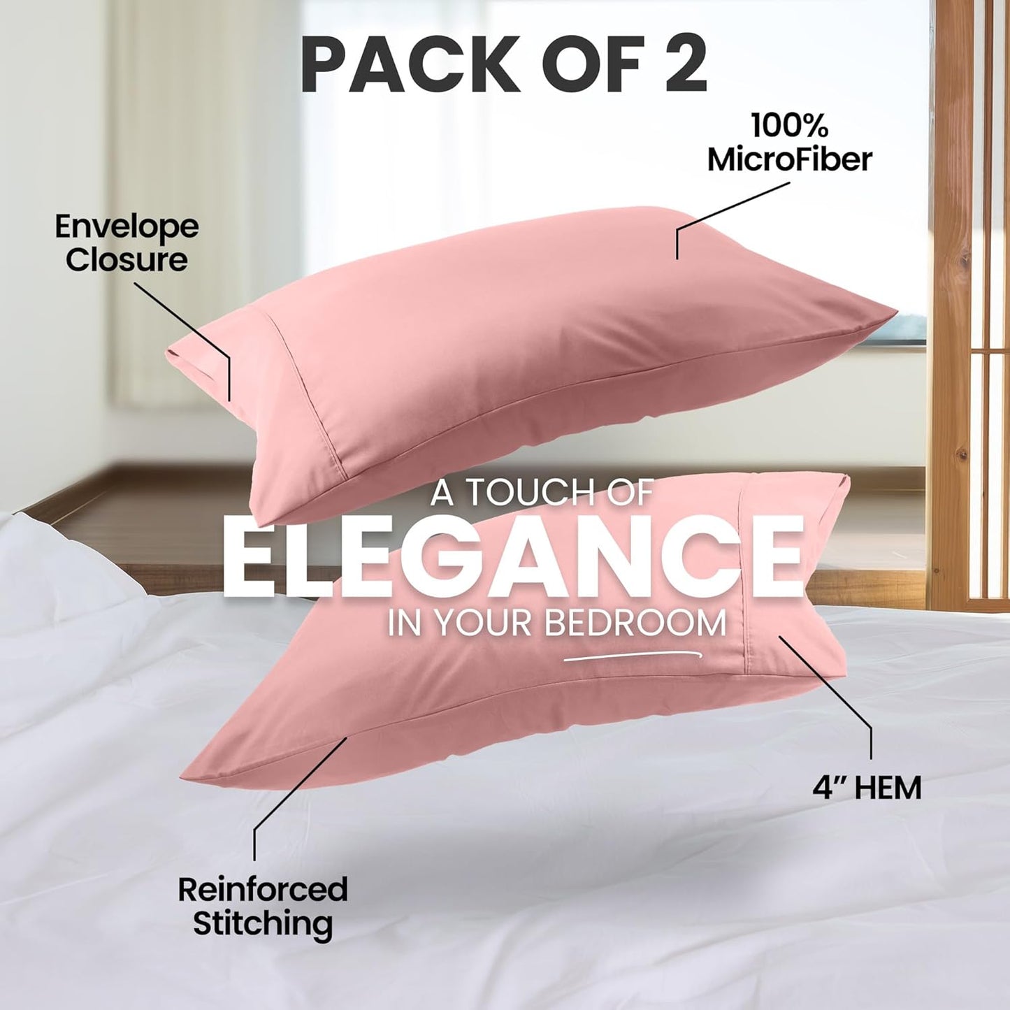 Utopia Bedding Queen Pillow Cases - Soft Brushed Microfiber - 2 Pack, Fade Resistant, 20 x 30 Inches | Pink