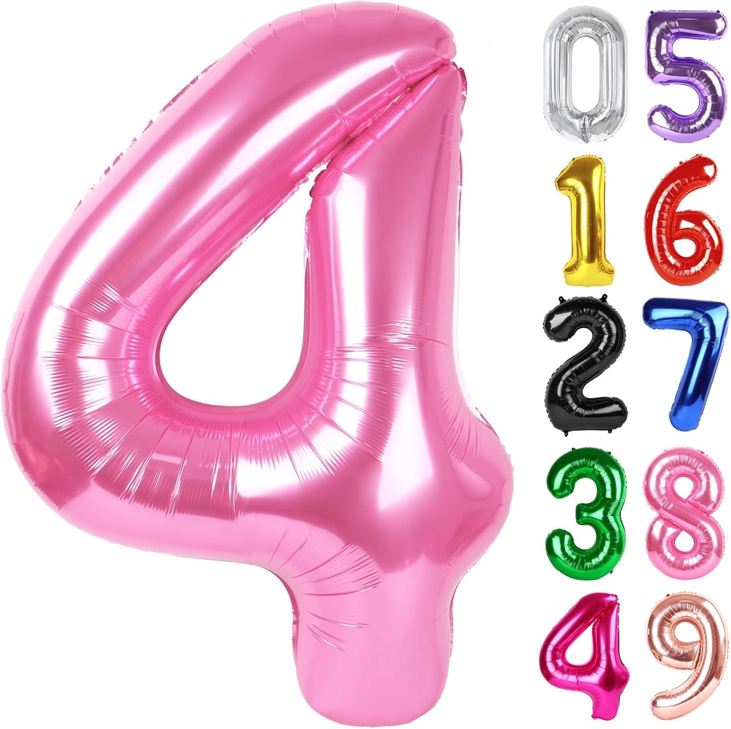 Pink Number 4 Balloon - 40 Inch Giant Foil Balloon for 4th Birthday Party Decorations