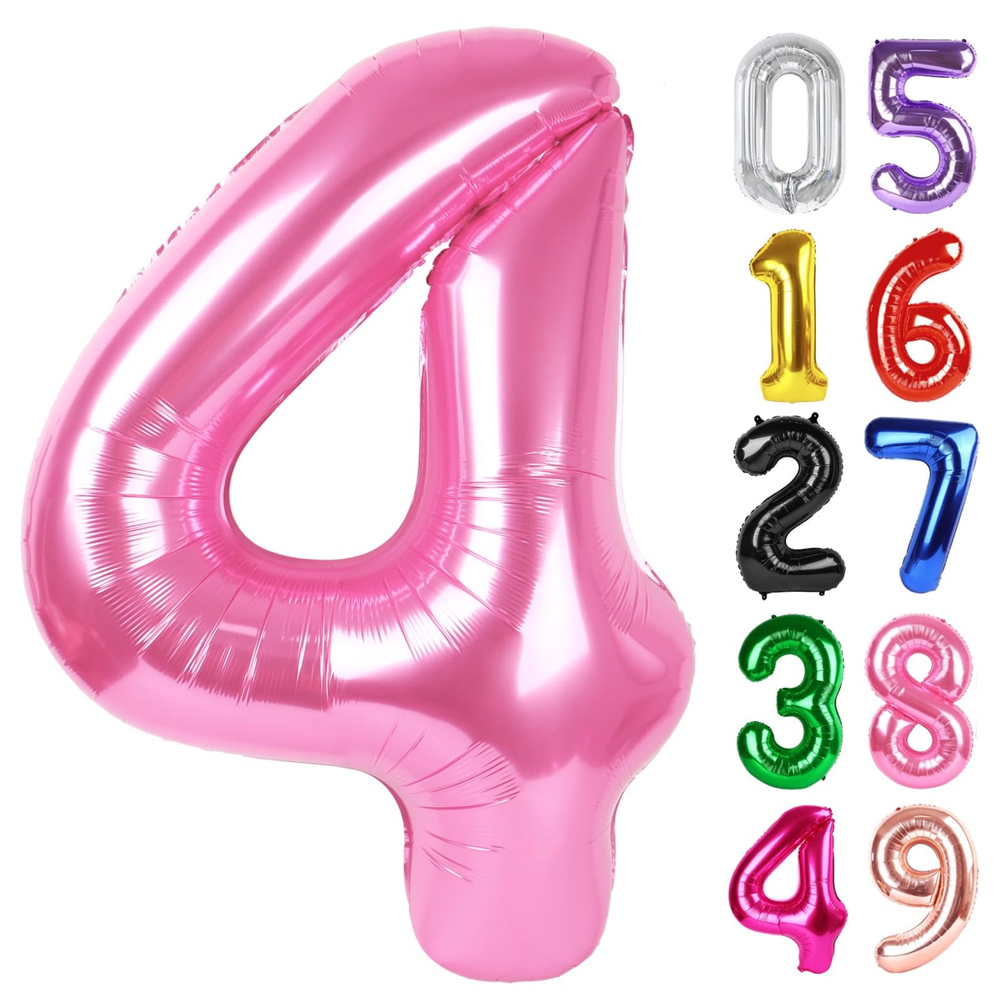 Pink Number 4 Balloon 40 Inch, 4th Birthday Party Decorations for Children, Giant 4 Foil Balloon for Party Supplies