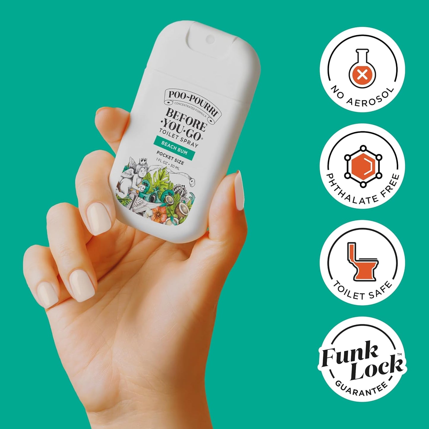 Poo-Pourri Before-You-Go Pocket Toilet Spray - Travel Essential | Beach Bum Scent, 1 Fl Oz, TSA Approved