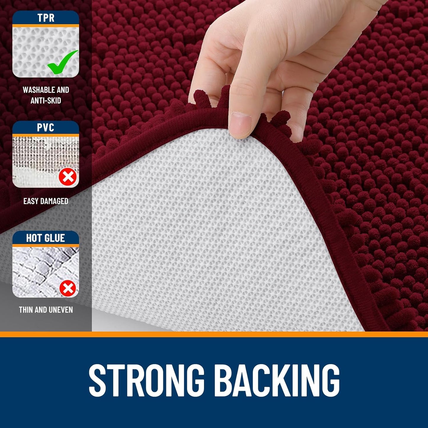 OLANLY Small Bathroom Rugs - Extra Soft Chenille Bath Mats | Quick Dry, Machine Washable, 24x16, Burgundy