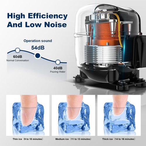 Ice Maker Commercial Ice Machine 110Lbs/Day Freestanding Stainless Steel Upon Counter Ice Maker with Scoop Water Filter Pipes for Restaurant Offices Bars Home (110 Lbs/24H)