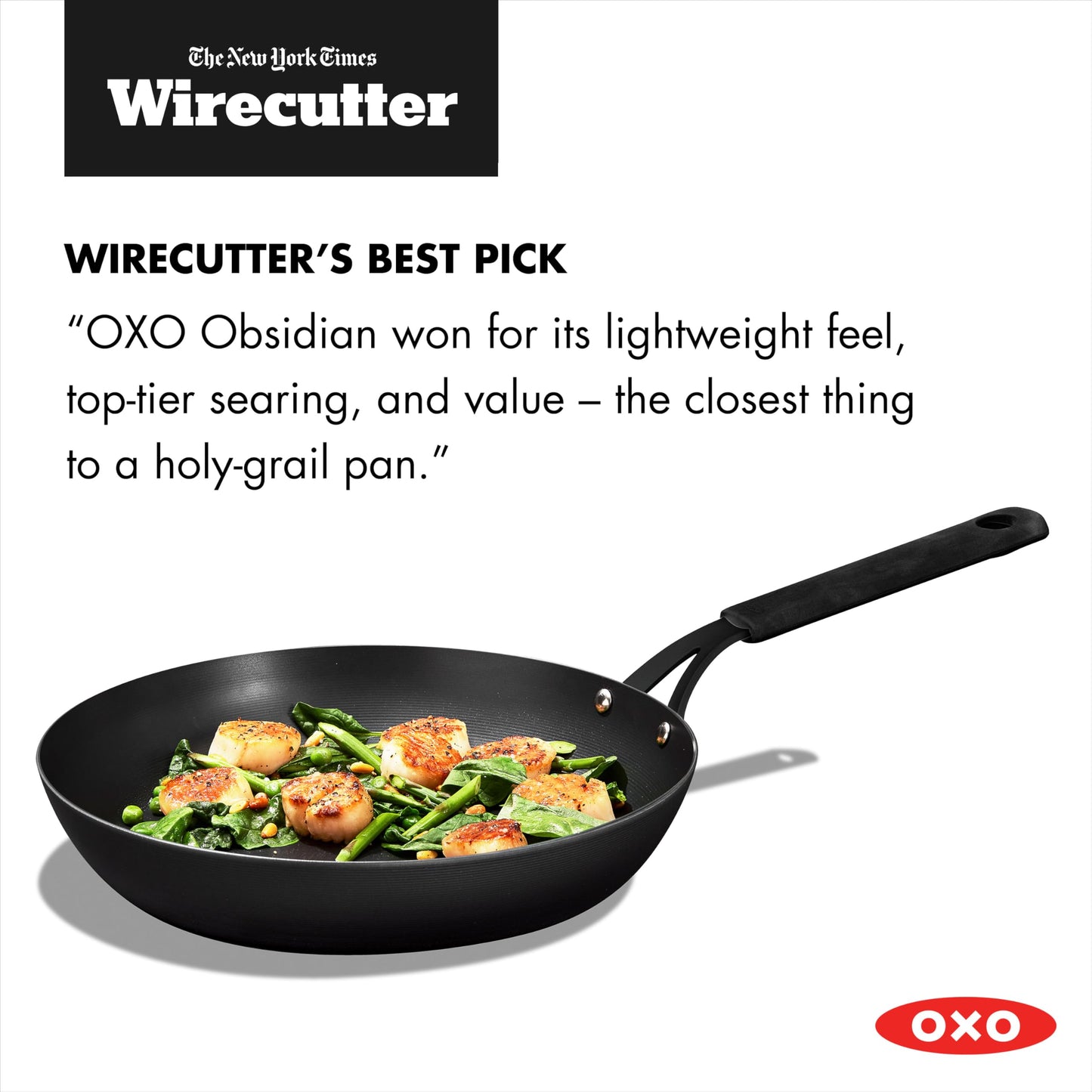 OXO Obsidian 12" Carbon Steel Frying Pan, Pre-Seasoned Skillet, Builds Natural Nonstick with Use, Induction Ready, Oven Safe, Removable Silicone Handle