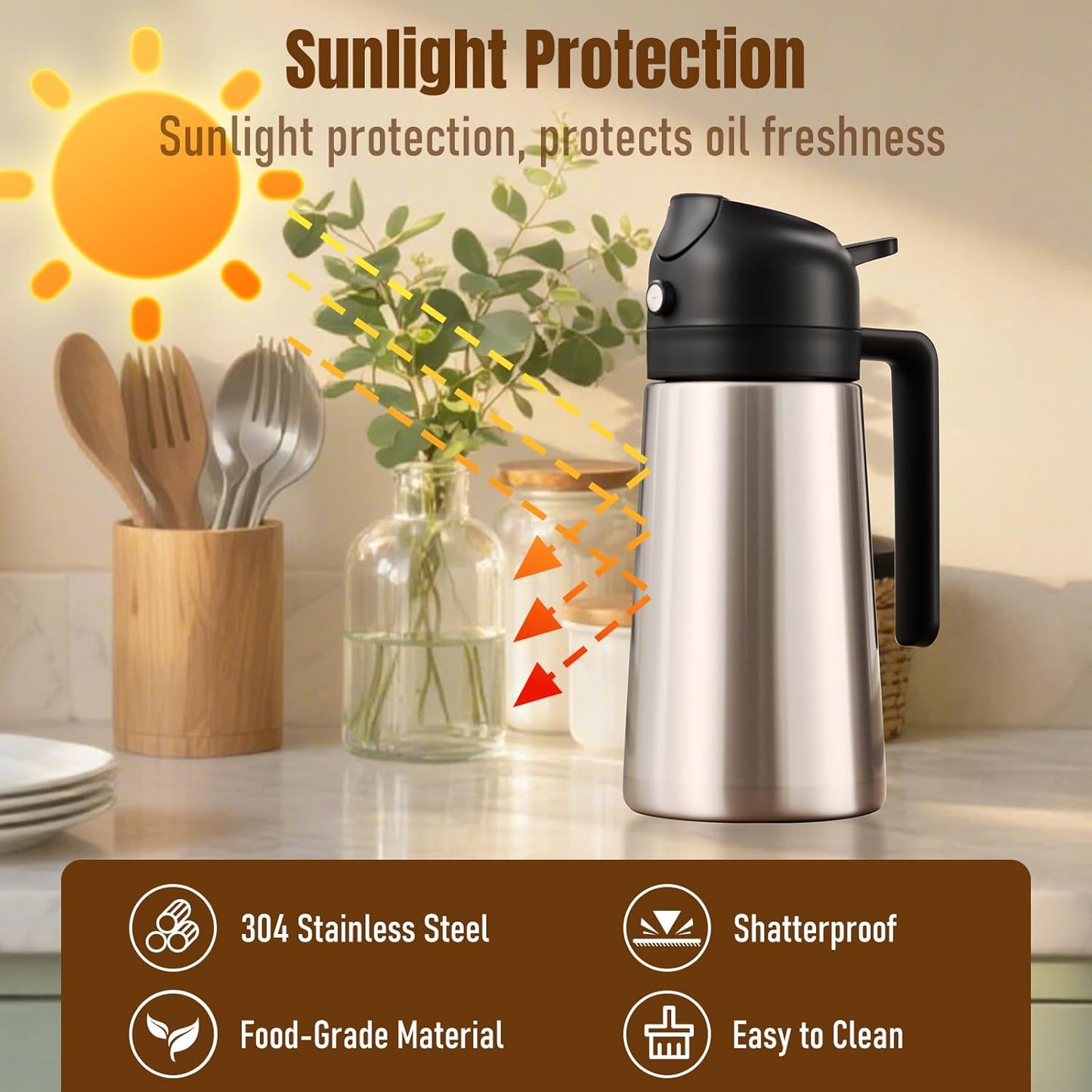 PARACITY Olive Oil Dispenser Bottle - 2-in-1 Sprayer & Dispenser with Stainless Steel Shell | Black
