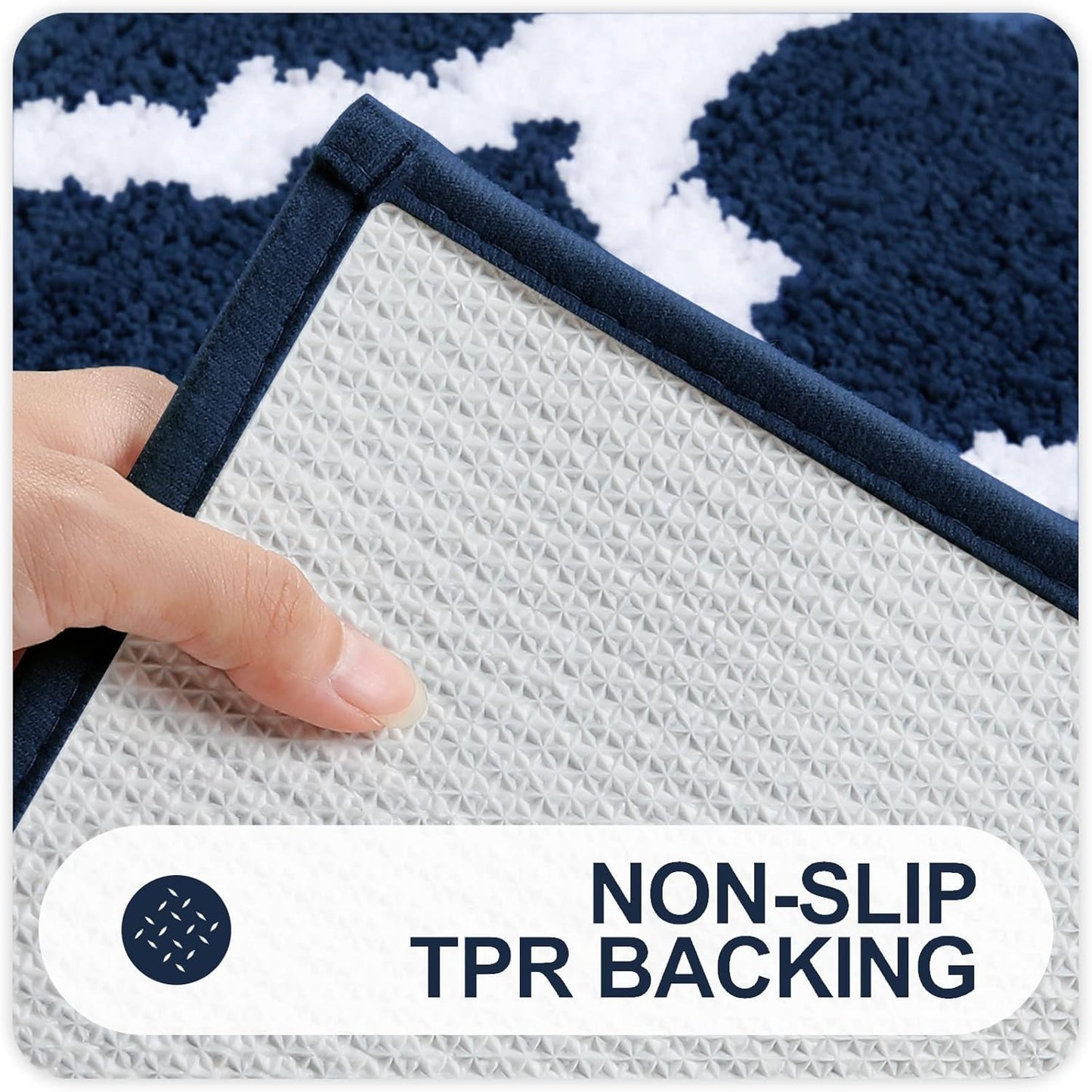 OLANLY Bathroom Rugs Set - Microfiber Non-Slip Bath Mat & U-Shaped Toilet Rug - Navy (30"x20"+24"x20")