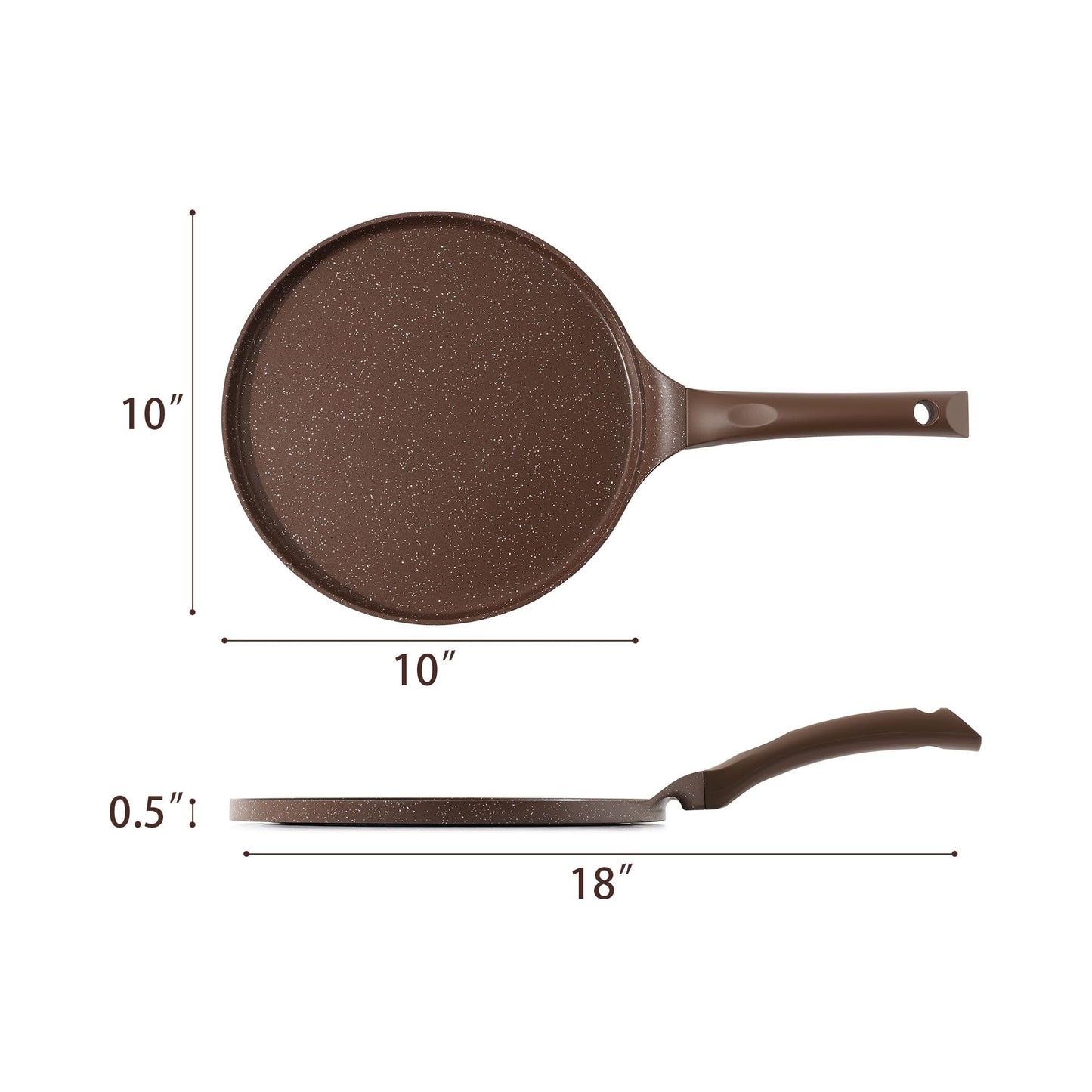 SENSARTE Nonstick Crepe Pan, Swiss Granite Coating Dosa Pan Pancake Flat Skillet Tawa Griddle 10-Inch with Stay-Cool Handle, Induction Compatible (Toffee Brown)