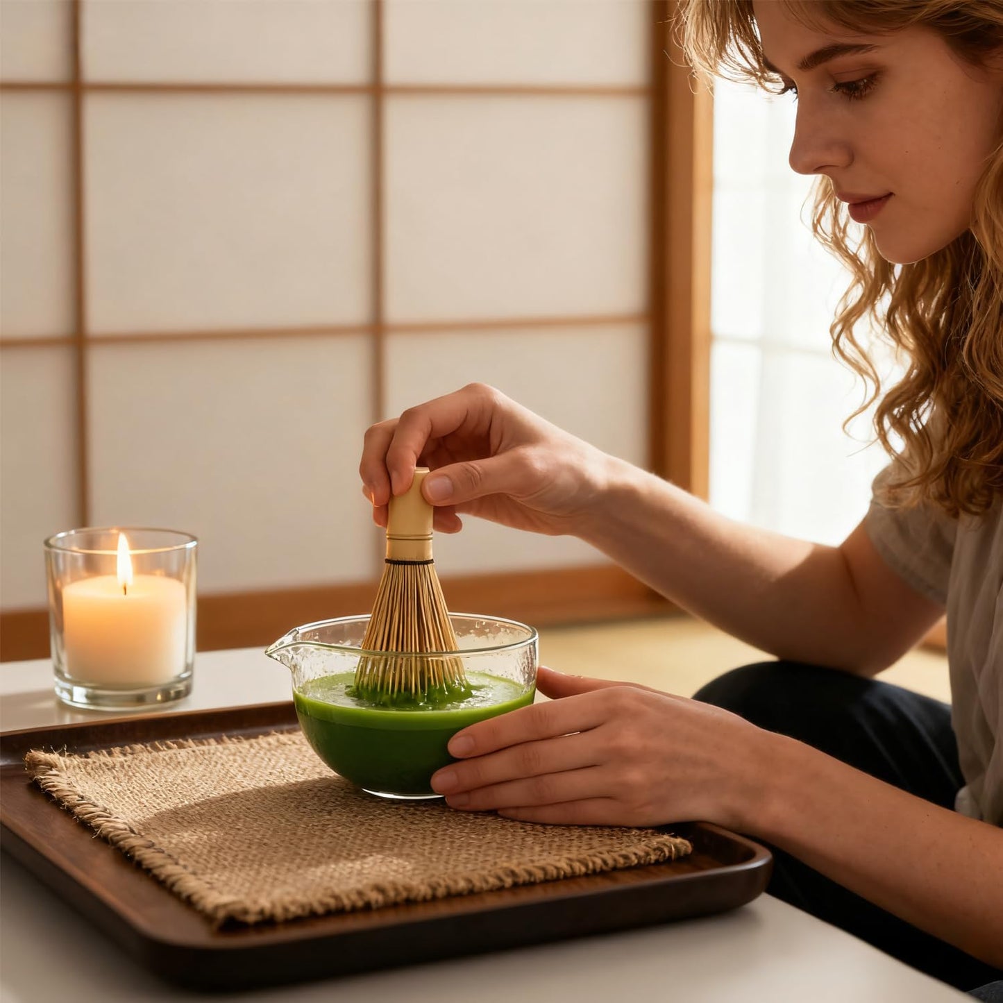 Skiennix Glass Matcha Bowl - Textured Chawan for Whisking Matcha & Mixing Salads | Clear Japanese Style