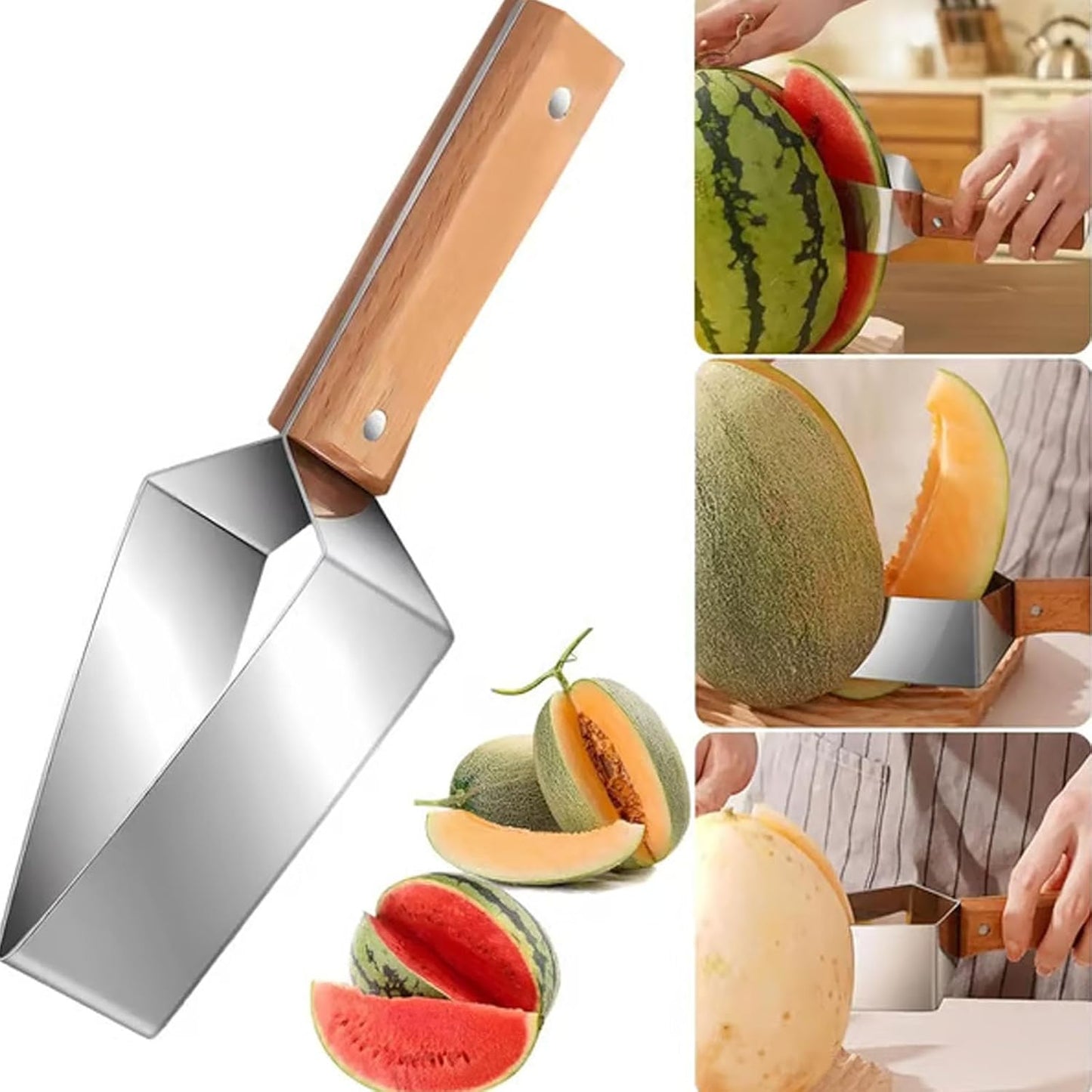 Skiennix Watermelon Cutter - Stainless Steel Slicer with Wooden Handle | Perfect Kitchen Gadget (1pc)
