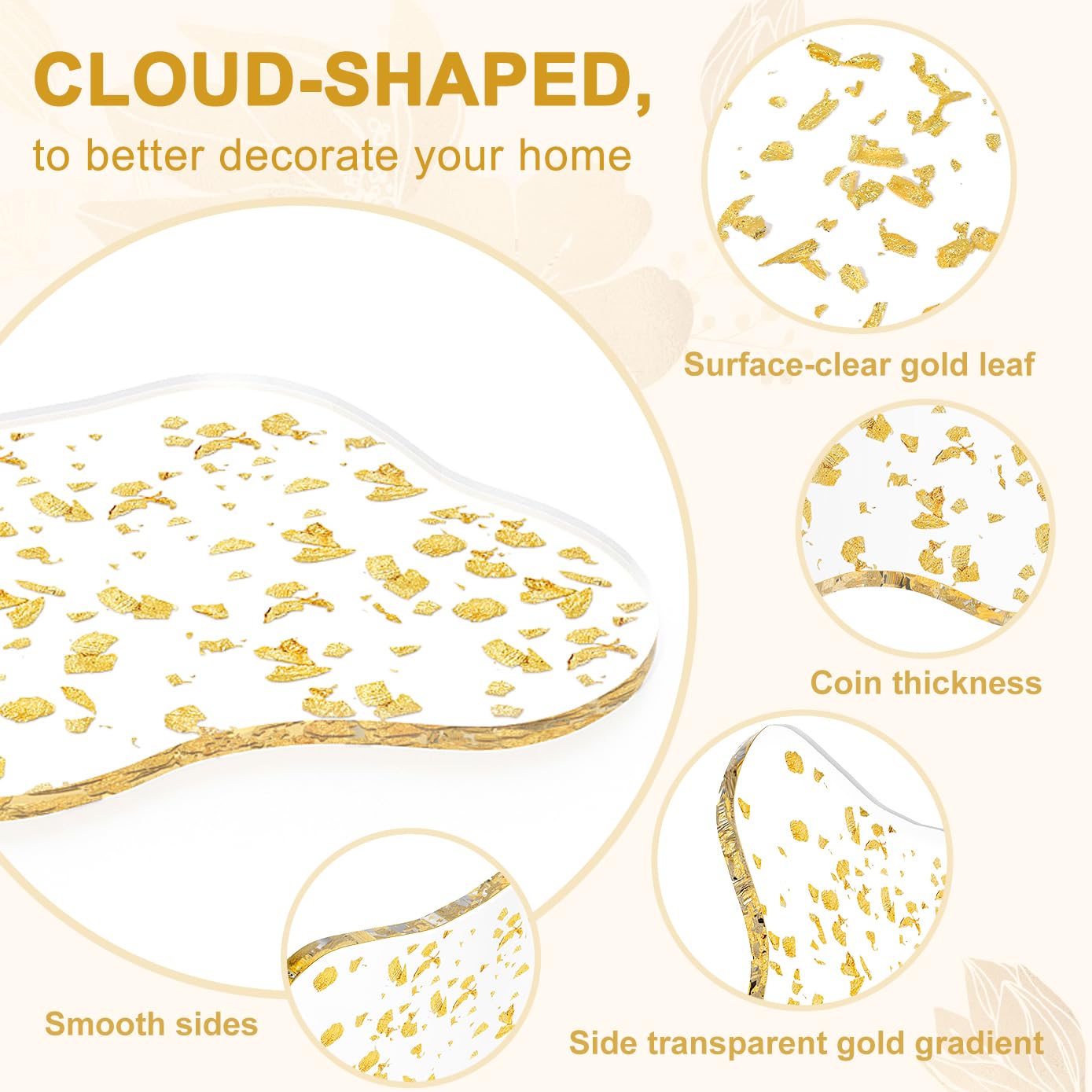 Sweet Elegance Set of 4 Acrylic Gold Foil Coasters Waterproof, Non-Slip, Durable Cup Mats for Home, Party, and Festival Decorate Drop Shape Table Ornamen
