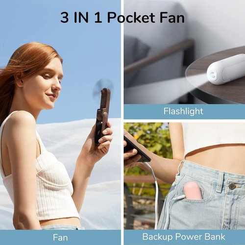 JISULIFE 3-in-1 Hand Fan - Powerful Wind, Built-in Power Bank & Flashlight | Compact & Foldable Design