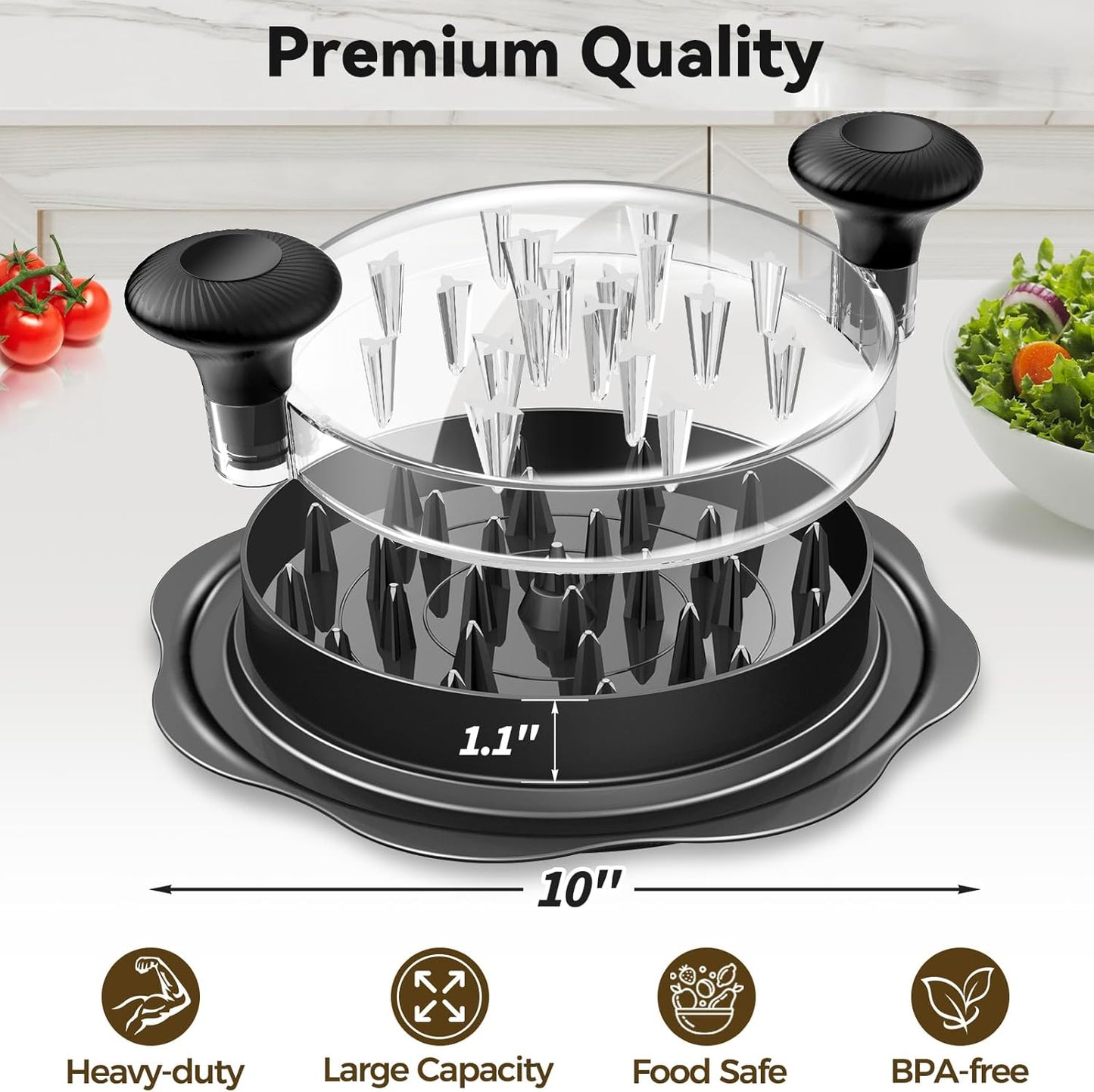 Ukeetap 10" Pro Chicken Shredder Tool - BPA-Free, Ergonomic Design, Anti-Slip Base, Black