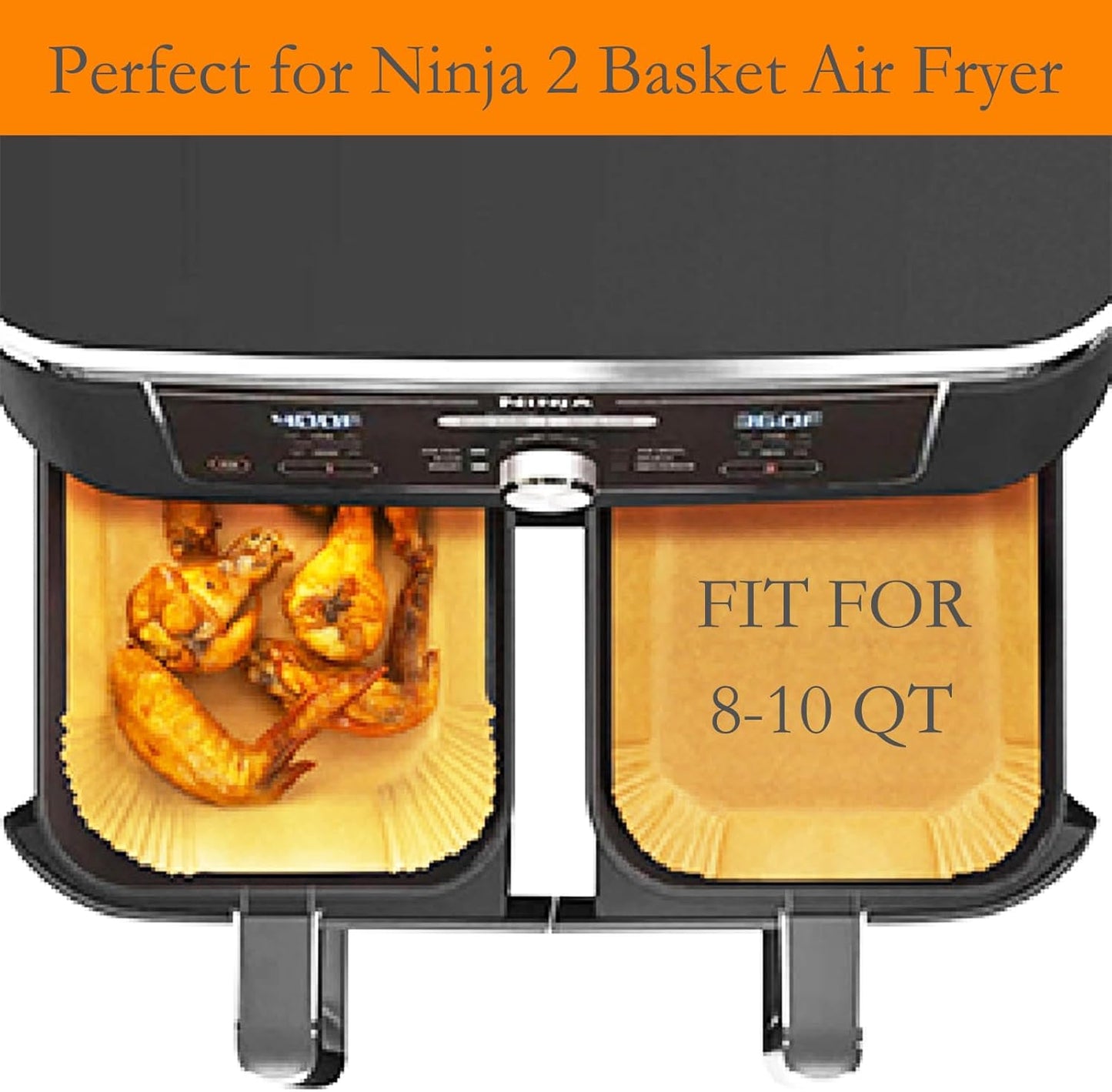 Ninja 300 PCS Air Fryer Liners - Disposable Food Grade Baking Paper for 8-10QT Dual Basket | 8.1 x 5.1 Inch