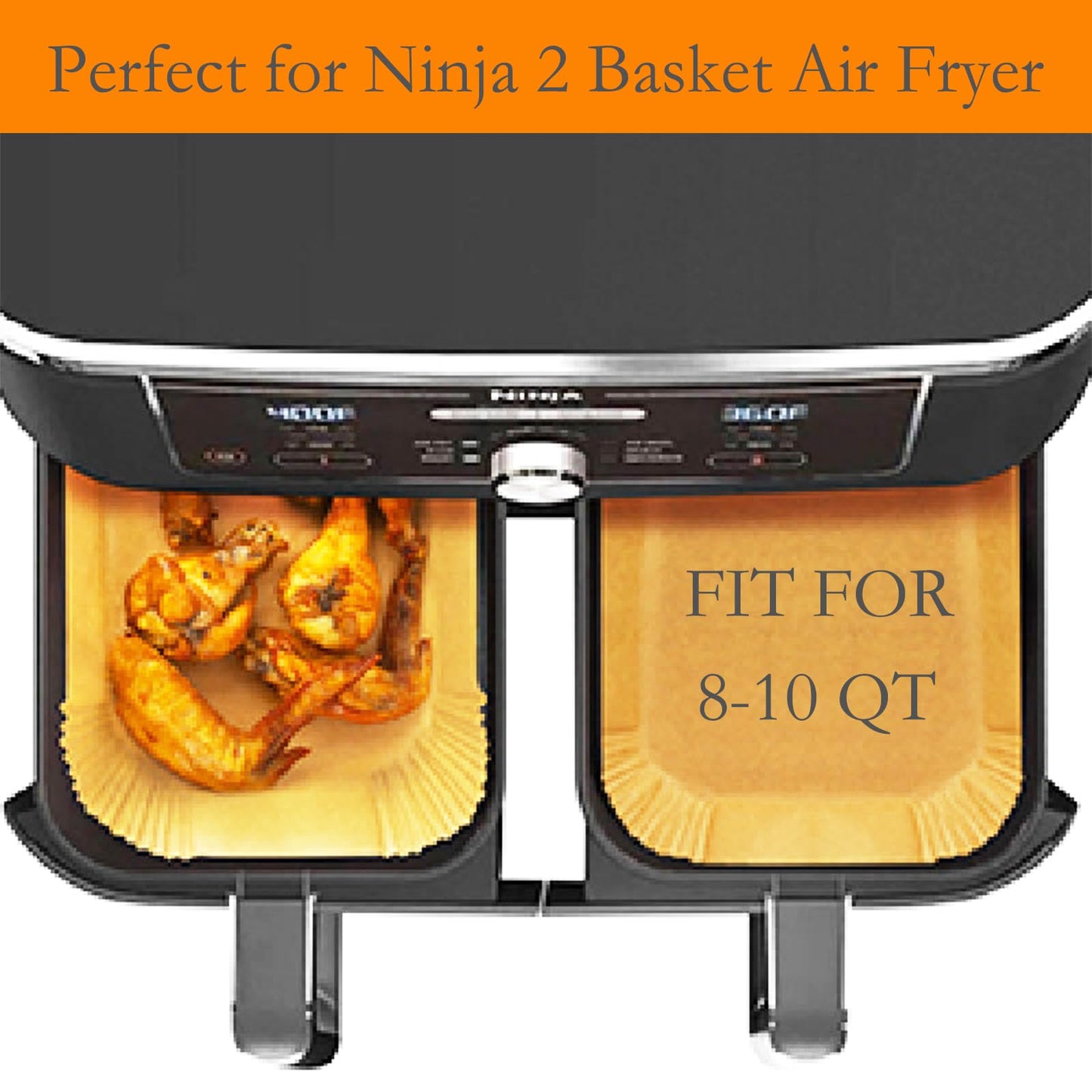 EPLTFCH 300 PCS Air Fryer Liners Disposable, 8.1 * 5.1 inch Air Fryer Paper Fit 2-Basket 8-10QT, Food Grade Baking Paper made for Ninja DZ201,DZ401,DZ550,SL401