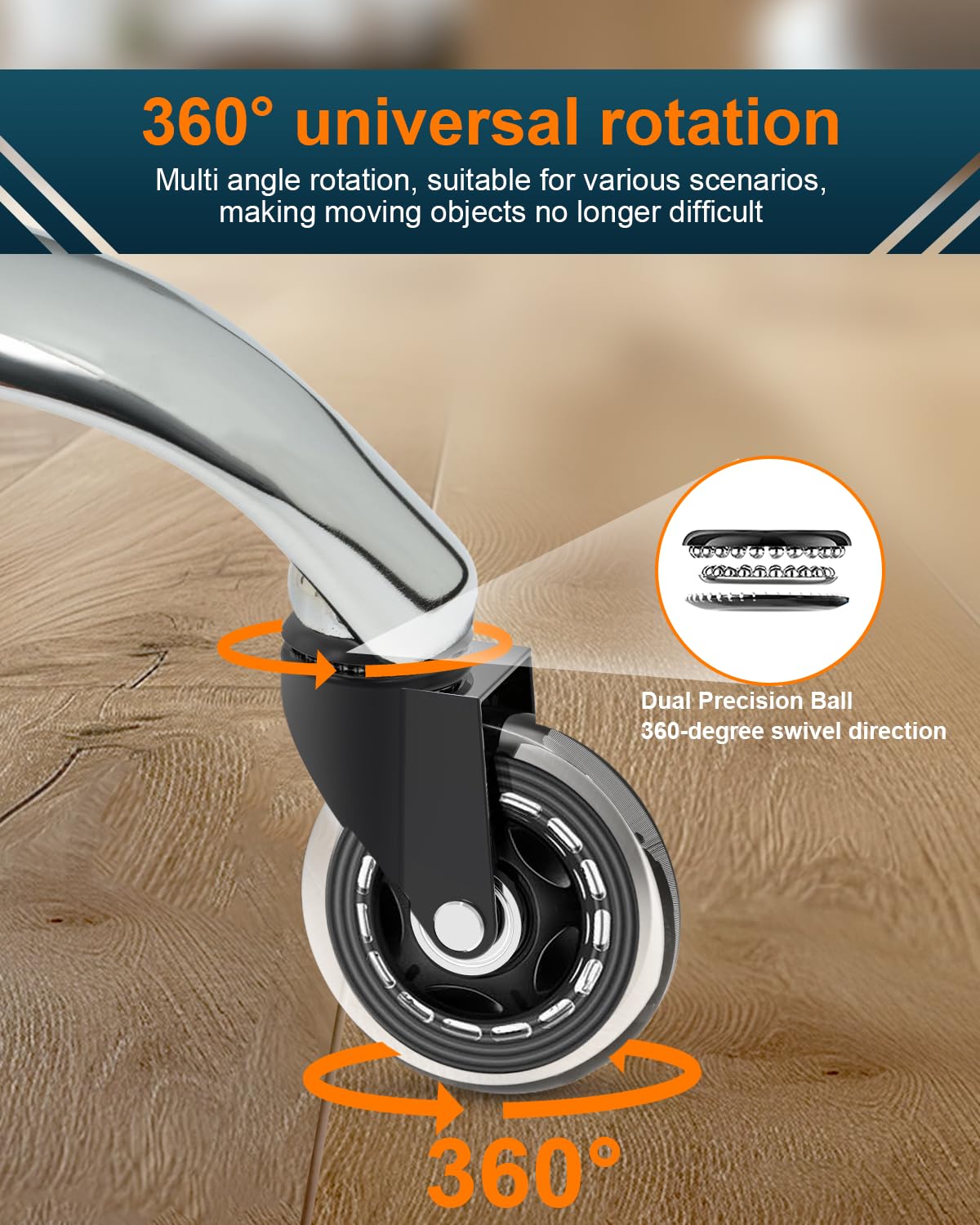 RidRed Office Chair Wheels - Heavy-Duty 3-Inch Rubber Casters | Universal Fit, Noise-Free for All Floors (Set of 5)