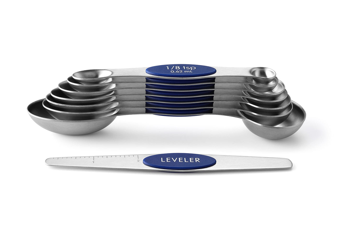 Spring Chef Stainless Steel Magnetic Measuring Spoons Set of 8 with Leveler, Heavy Duty Teaspoon & Tablespoon Measuring Spoons With Strong N45 Magnets, Kitchen Gadgets for Baking & Cooking - Sapphire
