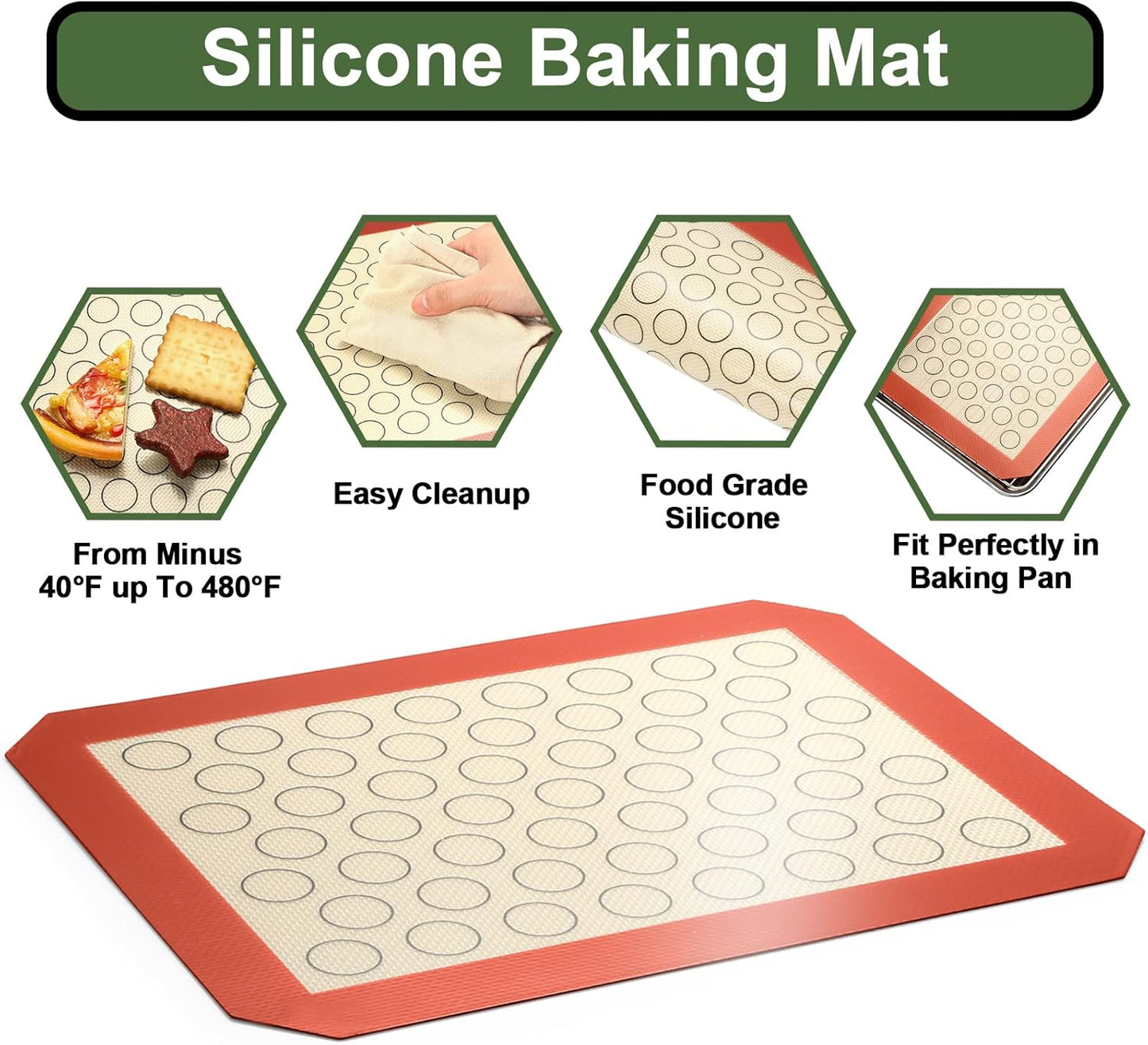 Skiennix Baking Sheet Tray Set - Heavy Duty Stainless Steel Cookie Pans with Silicone Mats | 9-Piece Set in Red
