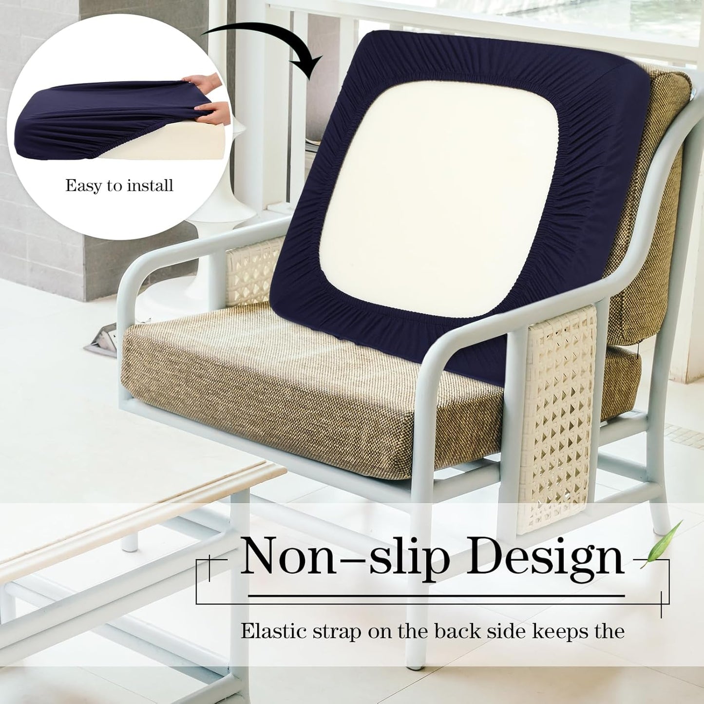 Newwiee 8Pcs Patio Cushion Covers - Stretch Waterproof Replacement Slipcovers for Outdoor Furniture | Navy