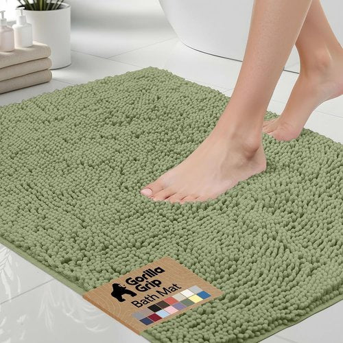 GORILLA GRIP Bath Rug Mat - Soft Absorbent Chenille | Quick-Dry Microfiber, 60x17, Sage Green