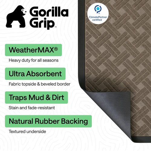 GORILLA GRIP Waterproof All-Season WeatherMAX Doormat - 47x35 Natural Rubber, Stain & Fade Resistant, Easy Clean, Taupe