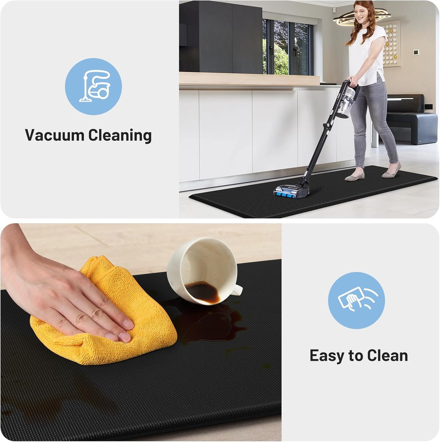 StepLively Kitchen Mat Set - Cushioned Anti-Fatigue Non-Slip Rugs for Kitchen & Office | 17.3"x30" & 17.3"x47" - Black