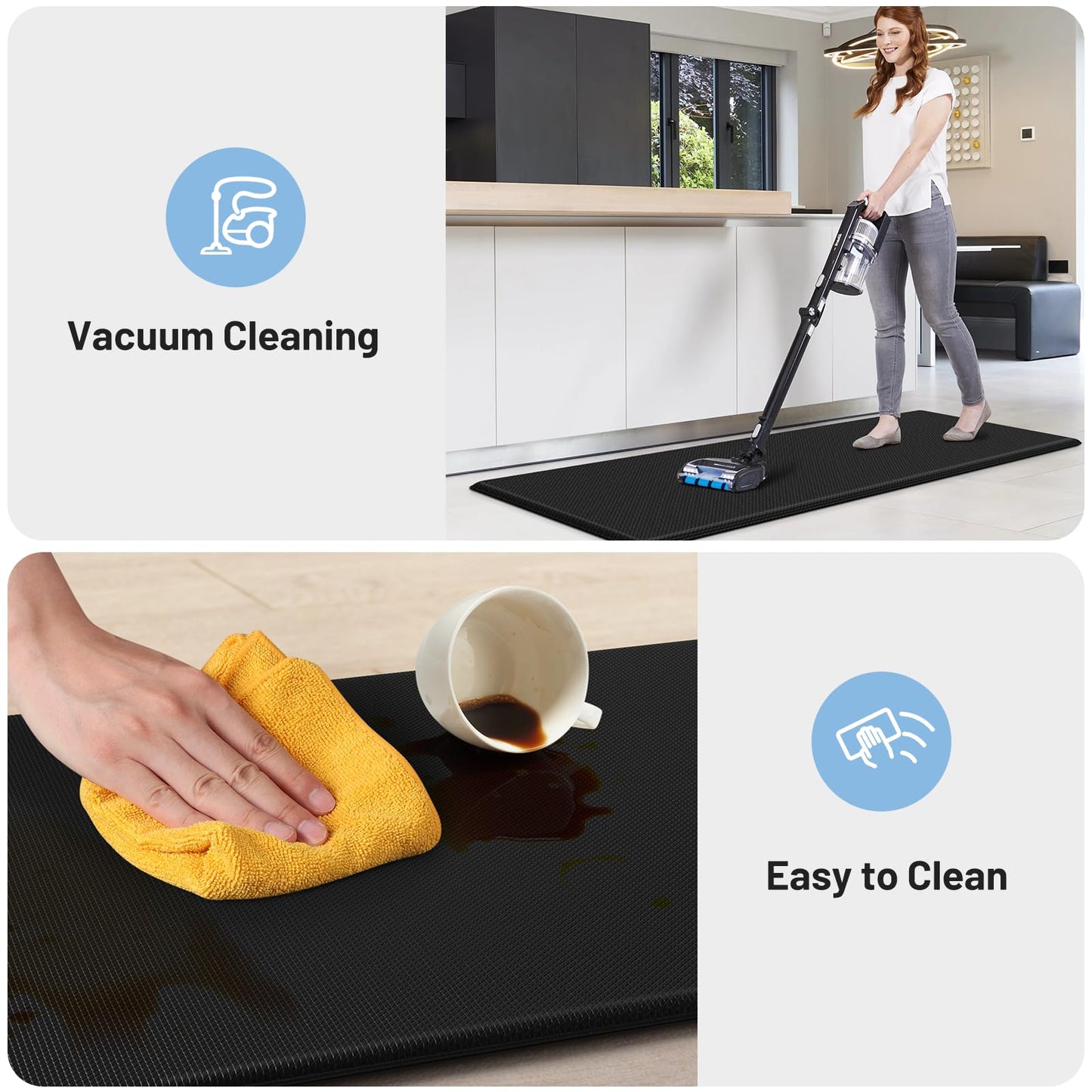 StepLively Kitchen Mat, 2 PCS Kitchen Rugs, Cushioned Kitchen Mats for Floor, Anti Fatigue Kitchen Rug Set, Non-Skid Standing Mat for Kitchen, Office, Sink, 17.3"×30"+17.3"×59", Black