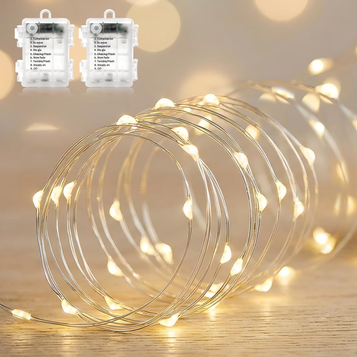 Metaku 2 Pack 33Ft 100 LED Fairy Lights Battery Operated String Lights with Remote Timer, LED Twinkle Lights for Bedroom, Party, Wedding, Centerpiece, Christmas Tree (Warm White)