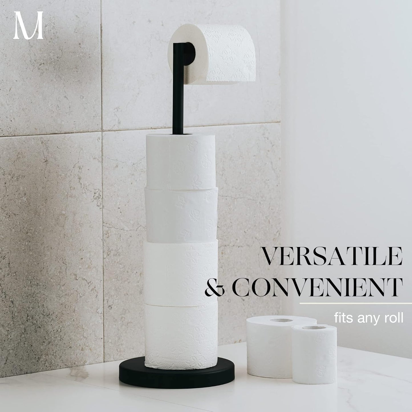 Marmolux Acc - Modern Free Standing Toilet Paper Holder - Matte Black Stainless Steel for 4 Rolls