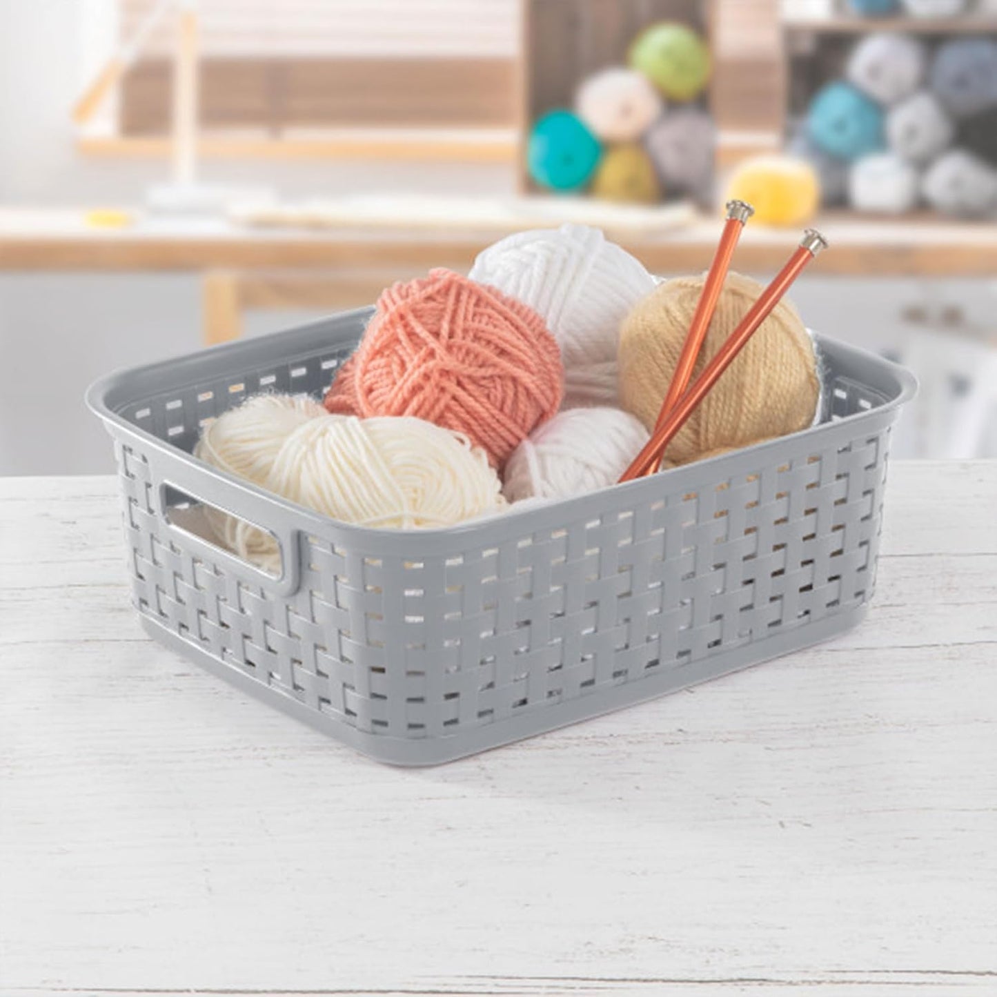 Sterilite Short Plastic Weave Storage Baskets - Stylish Organization for Crafts & Jewelry | Gray, 6-Pack
