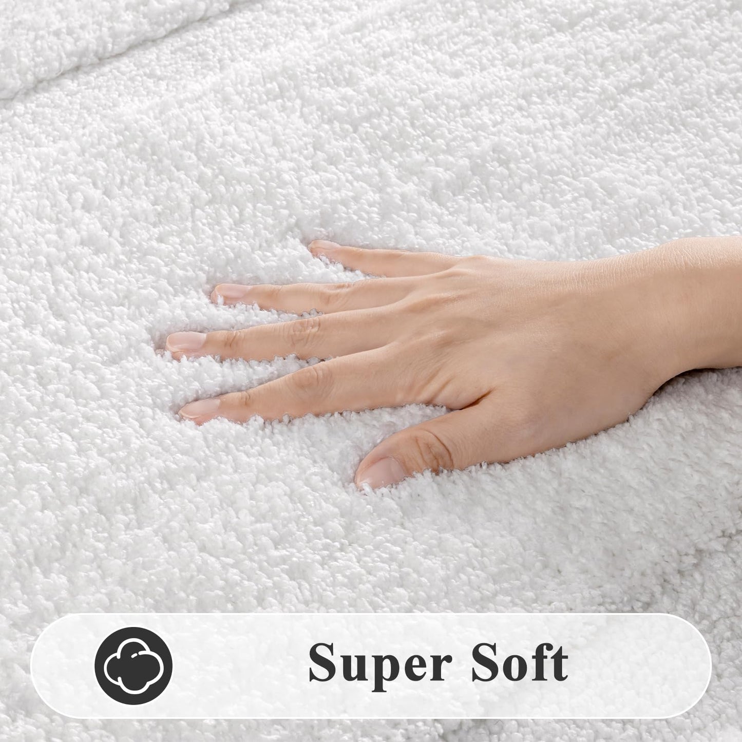 SHACOS White Bathroom Rugs Sets 3 Piece, 16"x24" + 20"x32" Non Slip Bath Mat and 20"x24" Toilet Rugs U Shaped Washable, Soft Fluffy Water Absorbent Bath Rugs for Bathroom