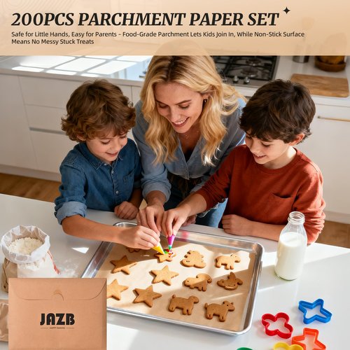 JAZB 200 Pcs Parchment Paper Sheets 9x13 Inches, Pre Cut Parchment Paper Sheets for Baking, Bread, Cakes, Cookies - Non-Stick Baking Paper Sheets for Grilling, Air Fryer